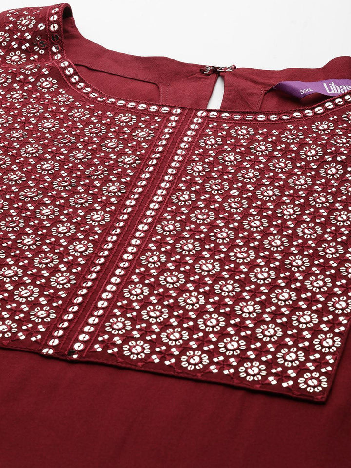 Pus Size Maroon Yoke Design Rayon Straight Kurta - Libas