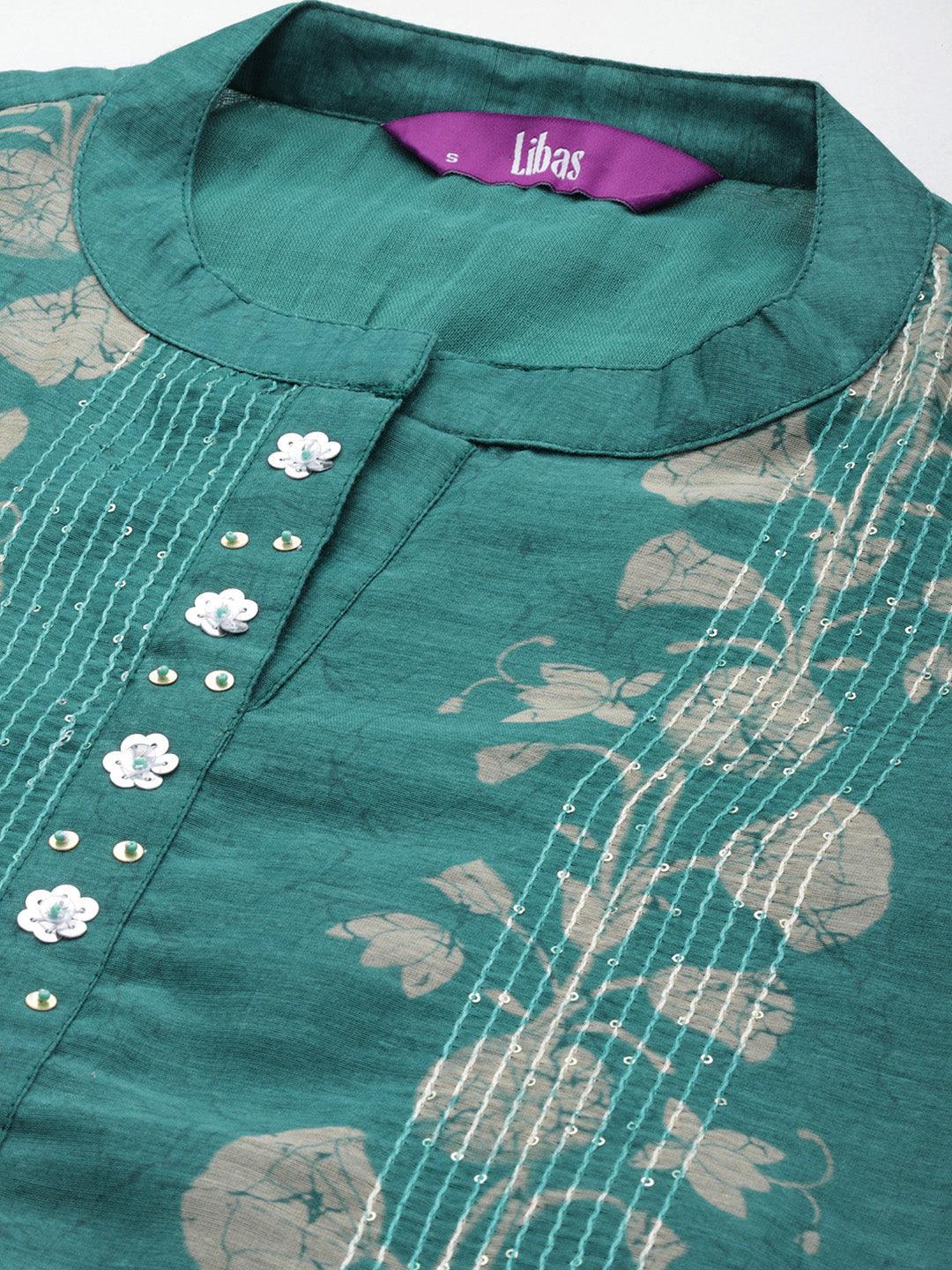 Rama Green Embroidered Chanderi Silk Straight Kurta With Trousers - Libas