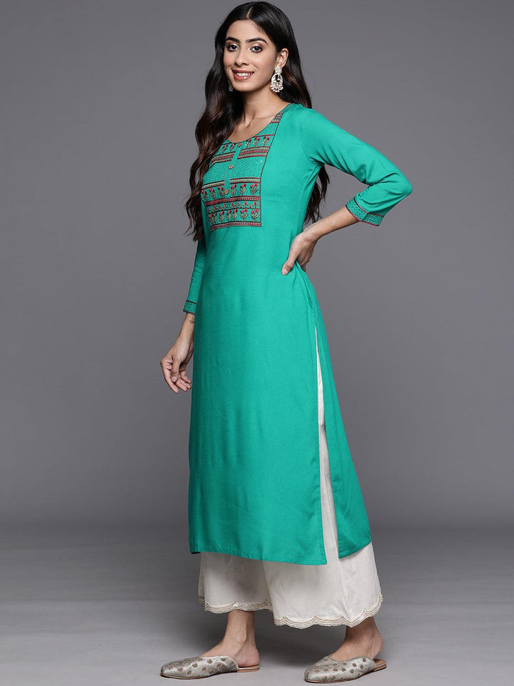 Rama Green Yoke Design Rayon Straight Kurta - Libas