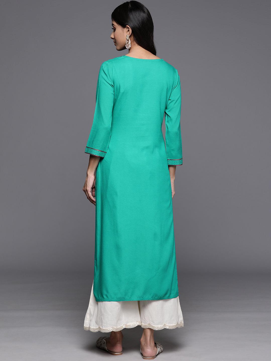 Rama Green Yoke Design Rayon Straight Kurta - Libas