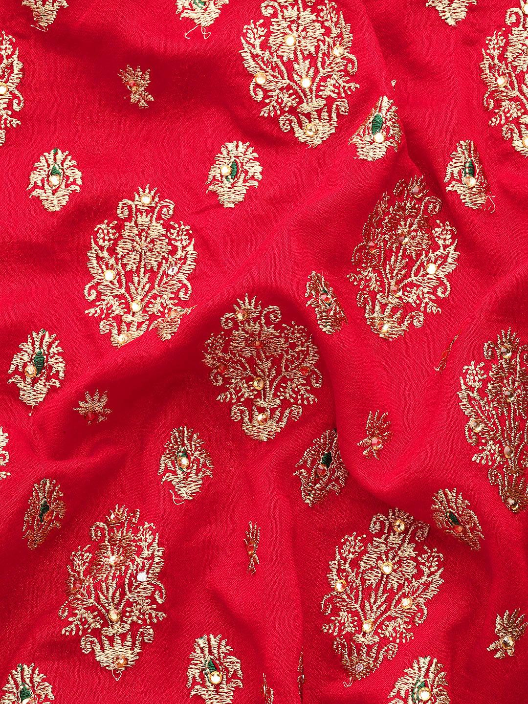 Red Embroidered Silk Blend Saree - Libas