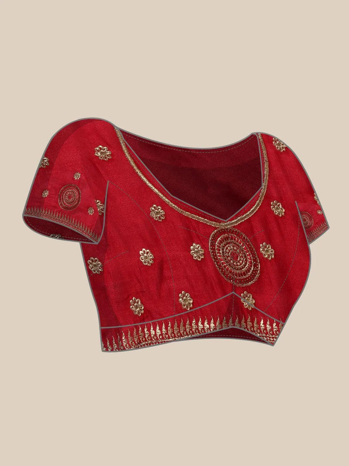 Red Embroidered Silk Blend Saree - Libas