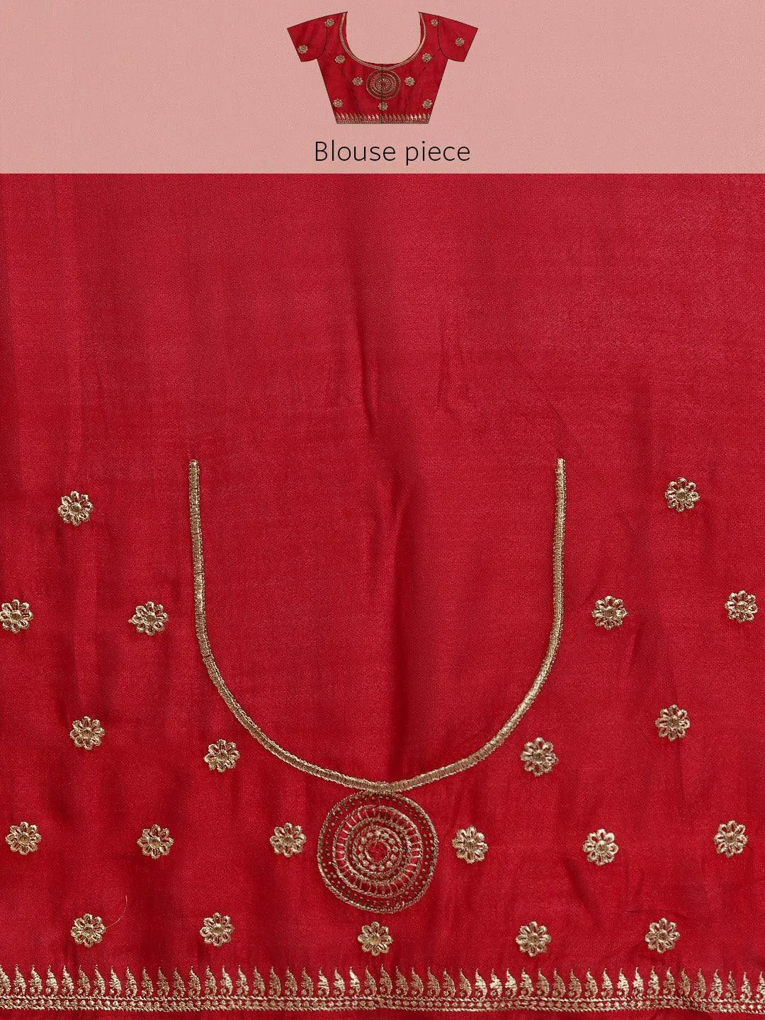 Red Embroidered Silk Blend Saree - Libas