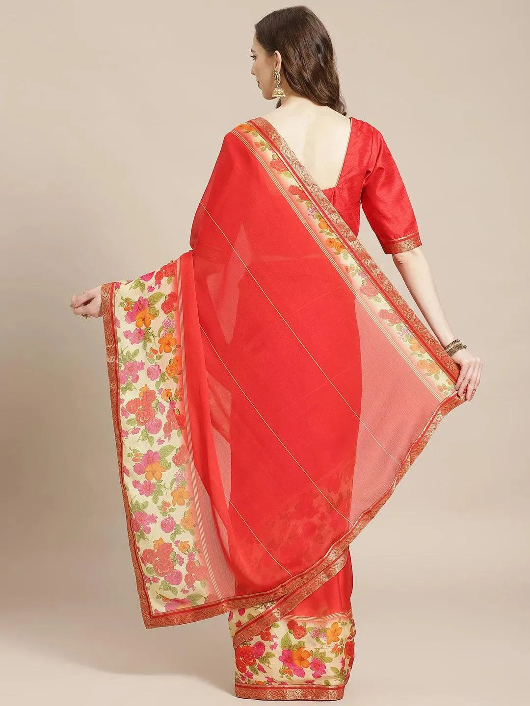 

Buy Red Printed Chiffon Saree - 14025 | Libas Ethnic Wear Online