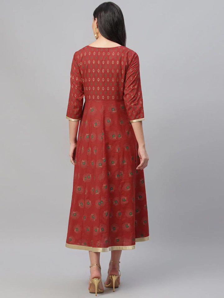 Red Printed Cotton Dress - Libas