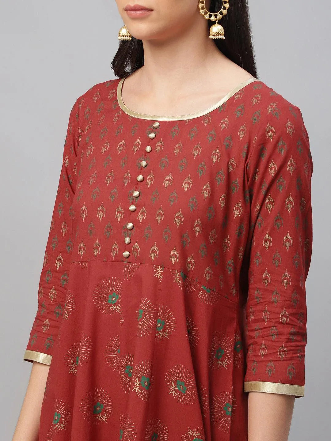 Red Printed Cotton Dress - Libas