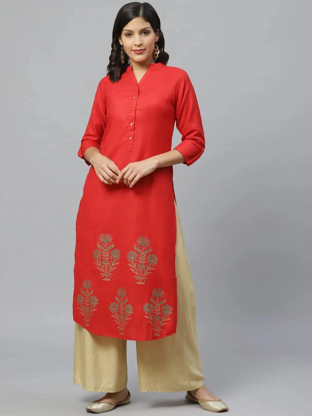 

Buy Red Printed Cotton Kurta - 9047- | Libas Ethnic Wear Online