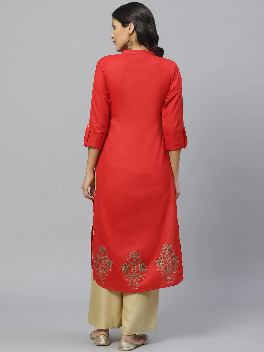 Red Printed Cotton Kurta - Libas 