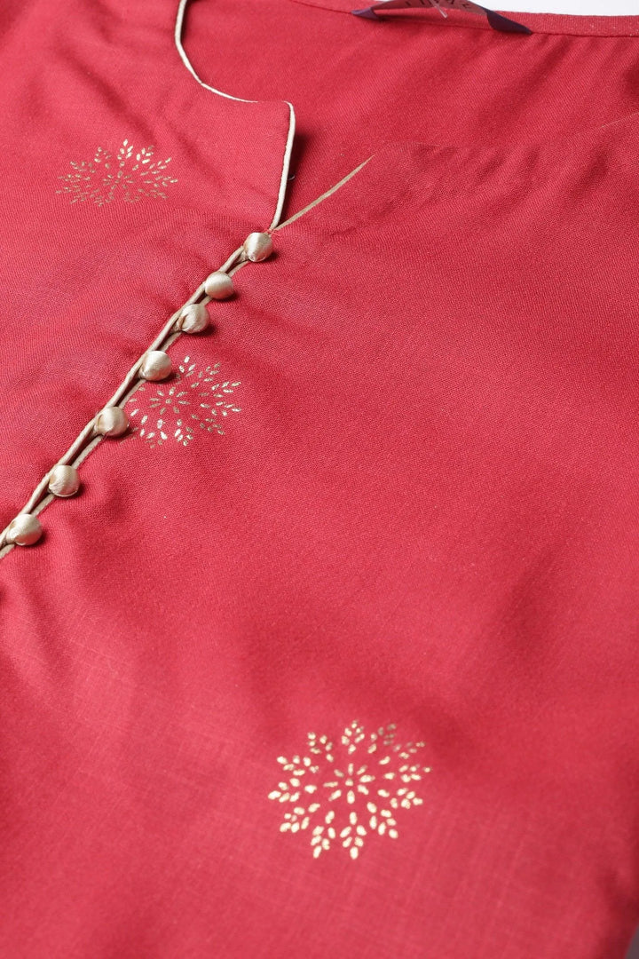 Red Printed Cotton Kurta - Libas