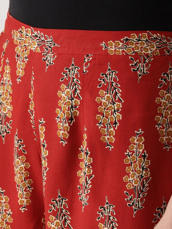 Red Printed Cotton Palazzos - Libas