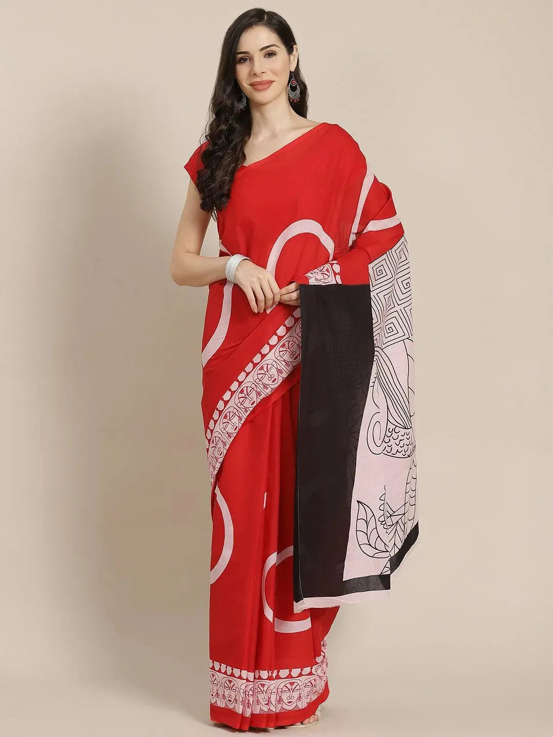 

Buy Red Printed Cotton Saree - 14575 | Libas Ethnic Wear Online