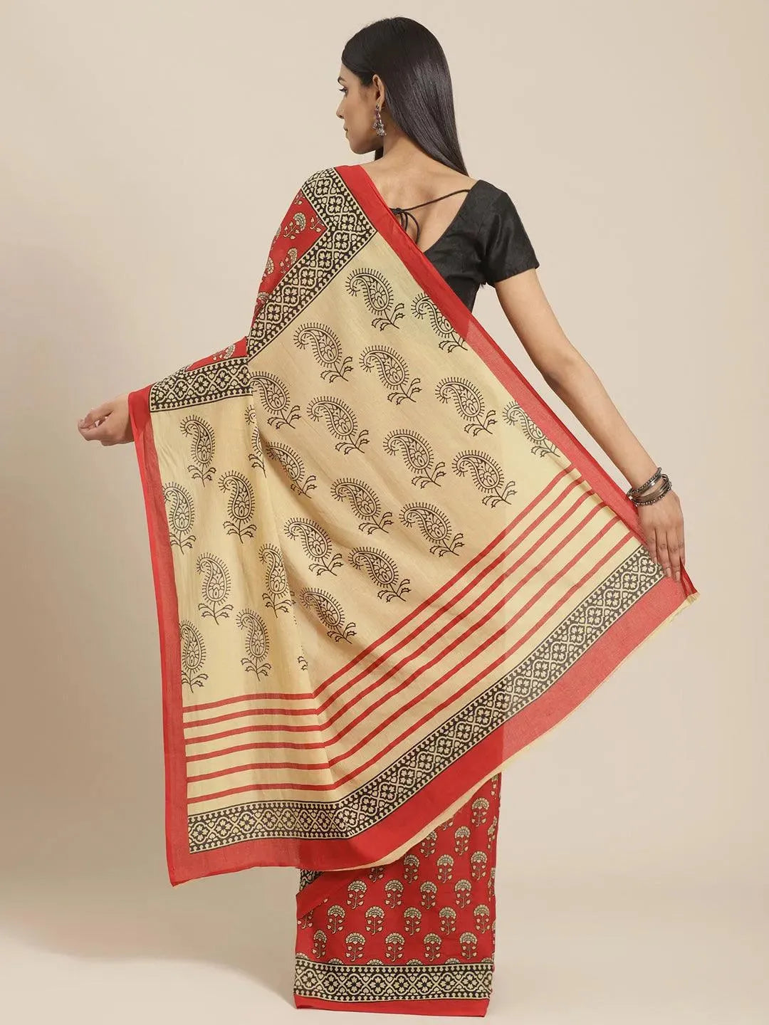 

Red Printed Cotton Saree