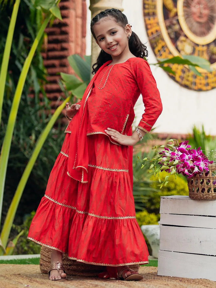 Red Printed Cotton Suit Set - Libas