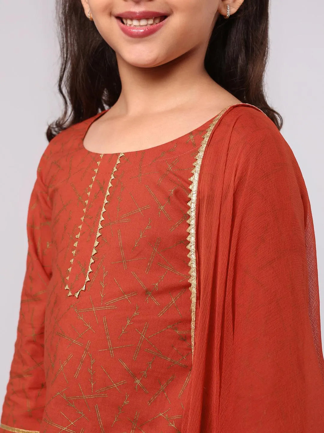 Red Printed Cotton Suit Set - Libas 