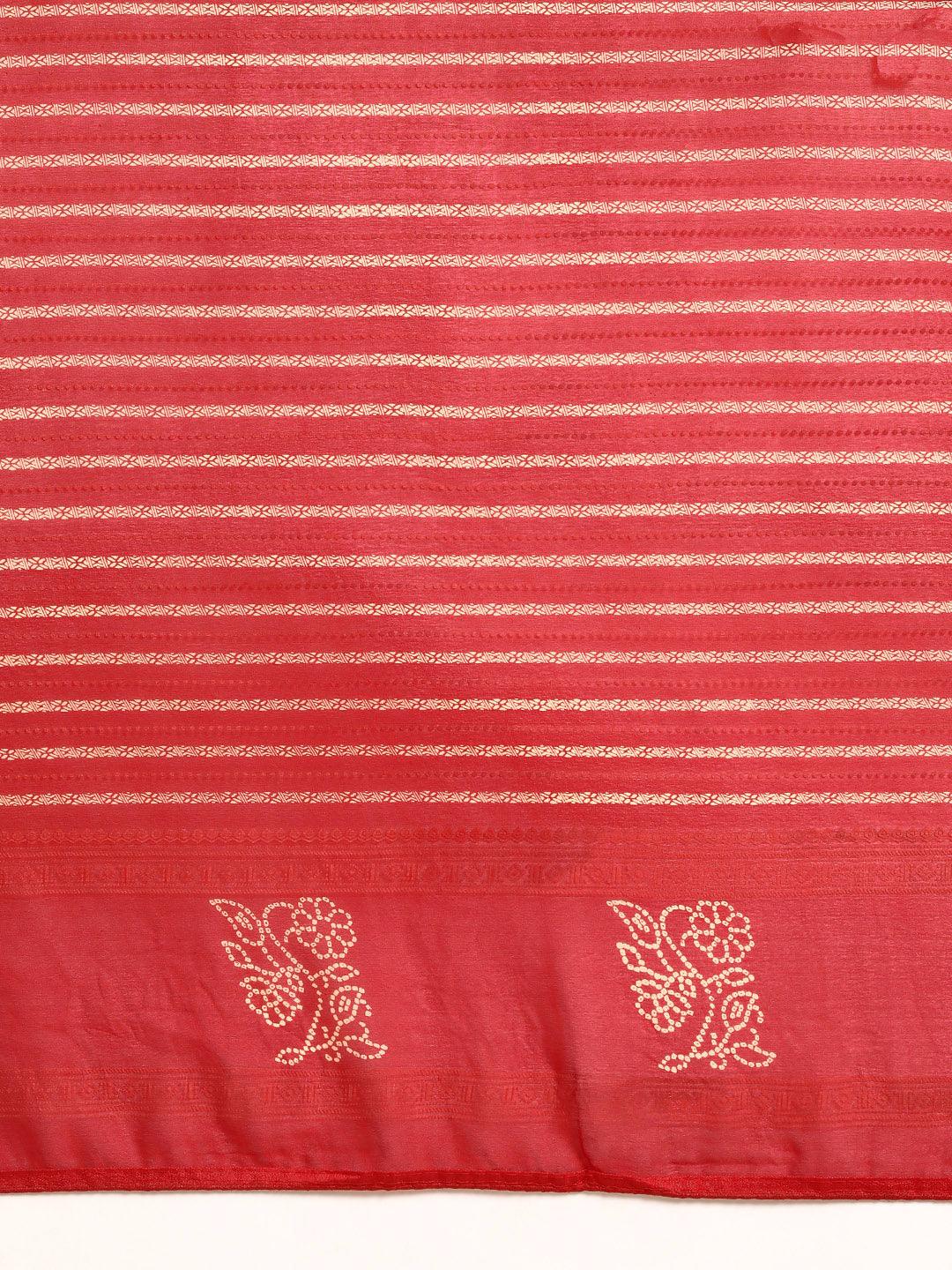 Red Printed Georgette Saree - Libas