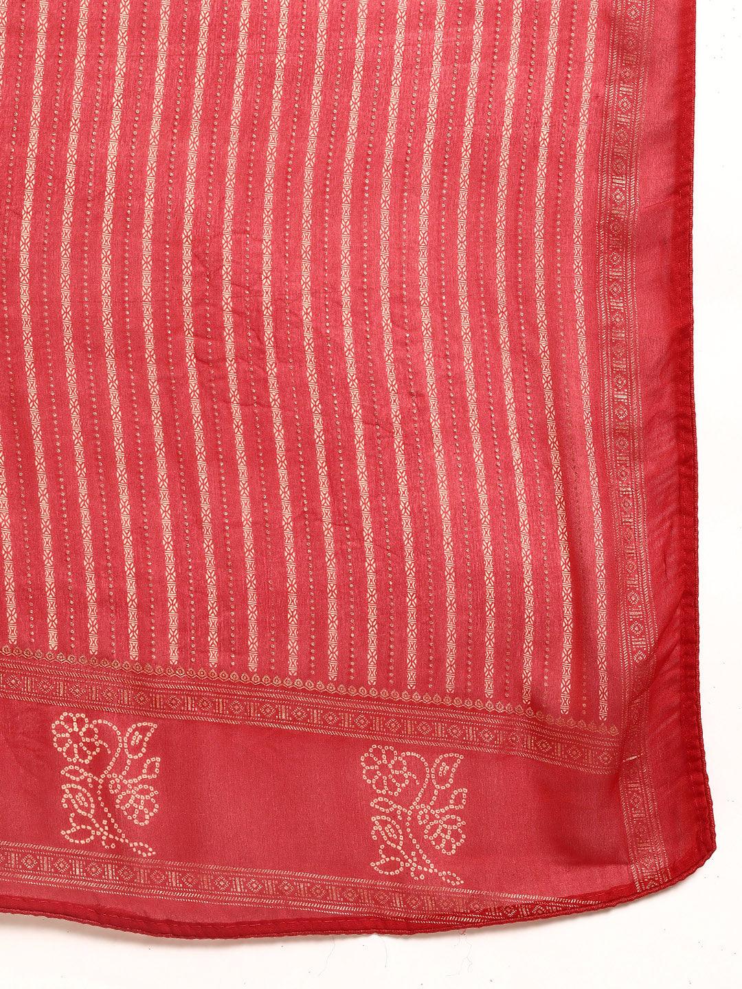 Red Printed Georgette Saree - Libas