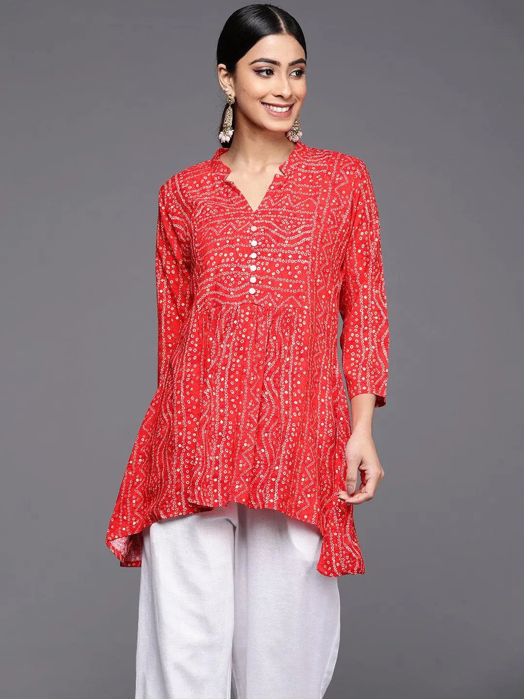 Buy Red Printed Rayon A-Line Kurti Online at Rs.374 | Libas