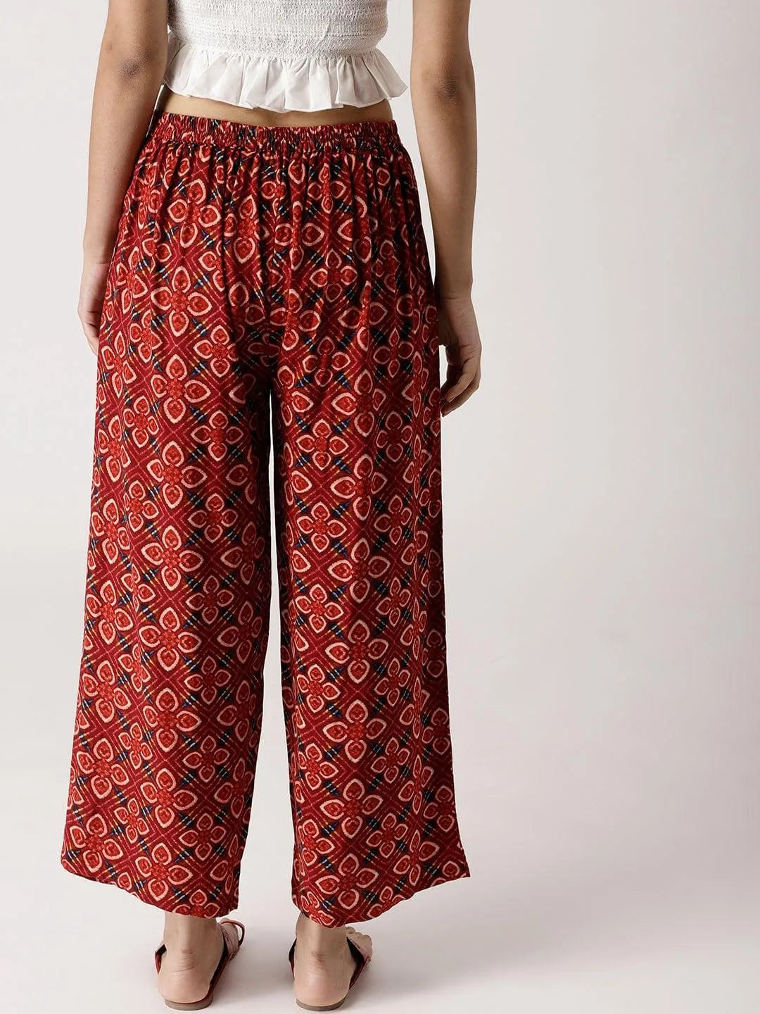 Red Printed Rayon Palazzos - Libas 