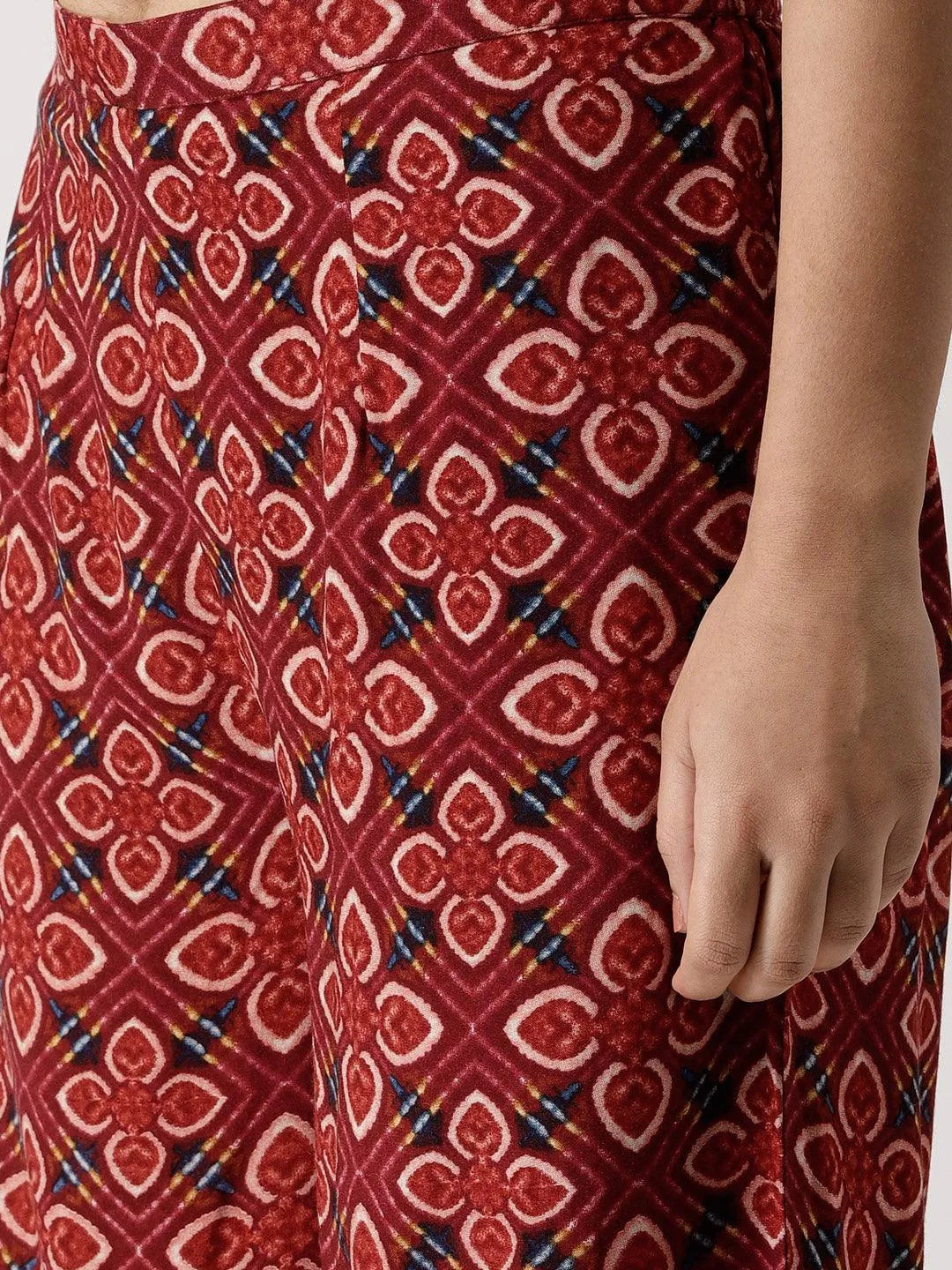 Red Printed Rayon Palazzos - Libas