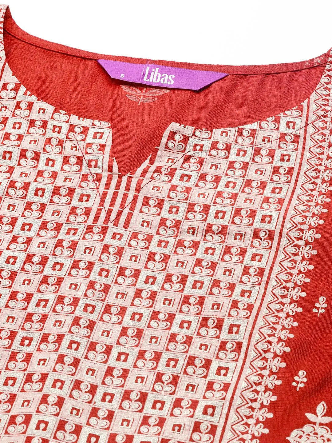 Red Printed Silk Straight Kurta - Libas 