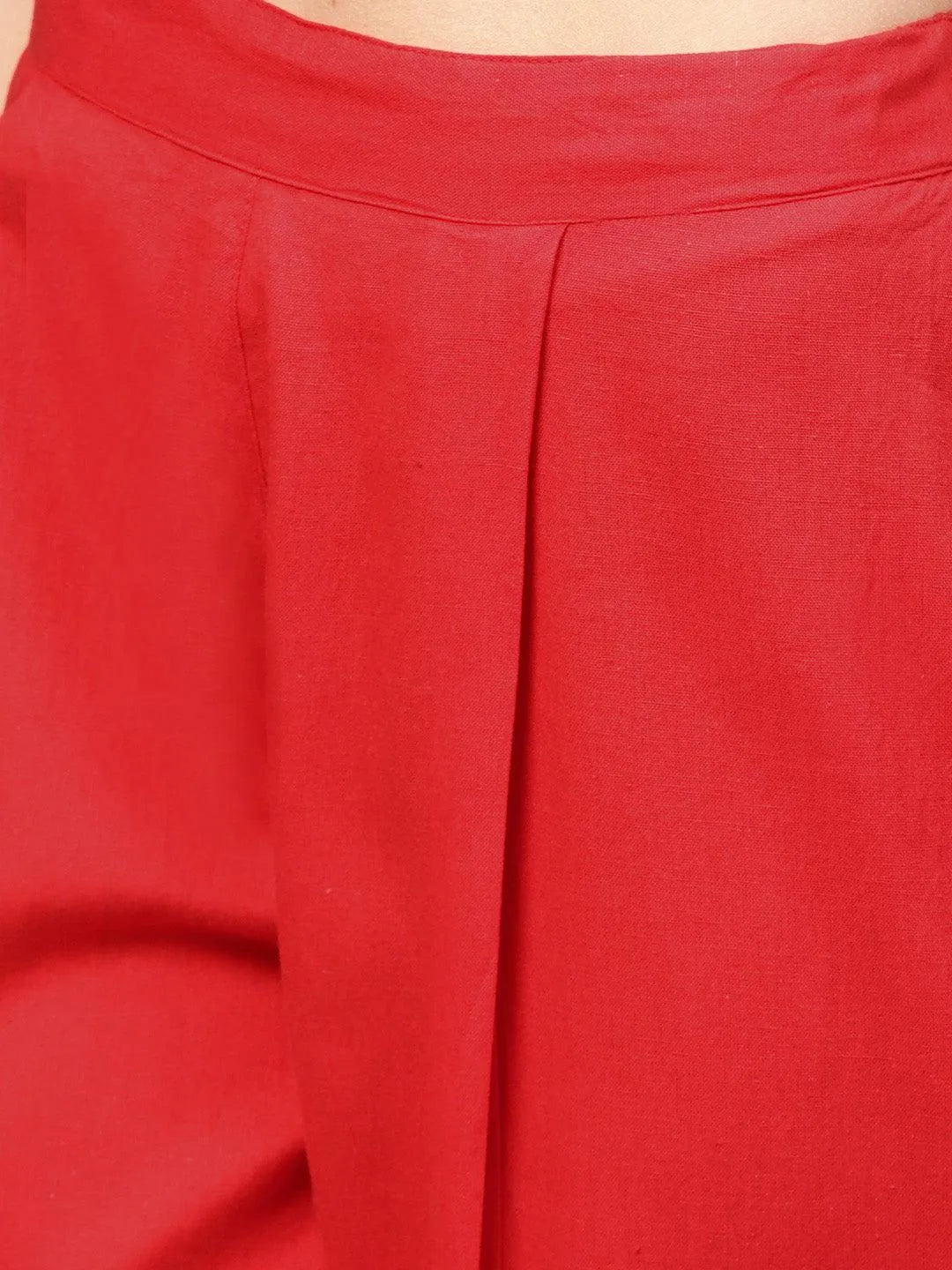 Red Solid Cotton Trousers - Libas 