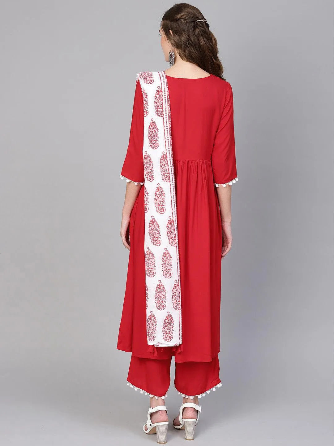 Red Solid Rayon Suit Set - Libas