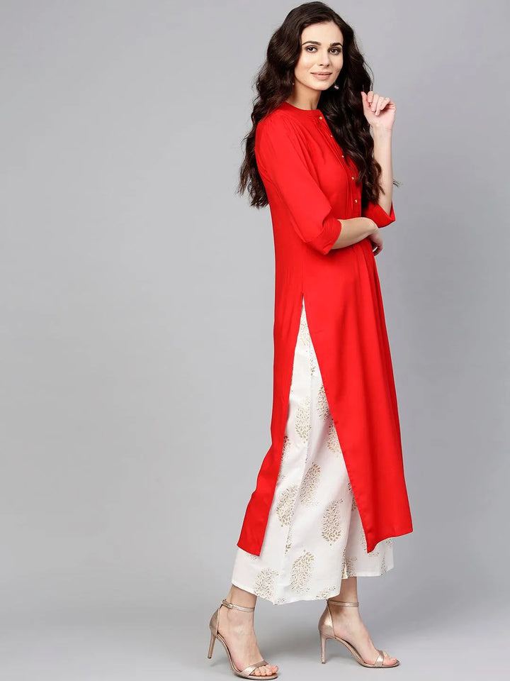 Red Solid Rayon Suit Set - Libas