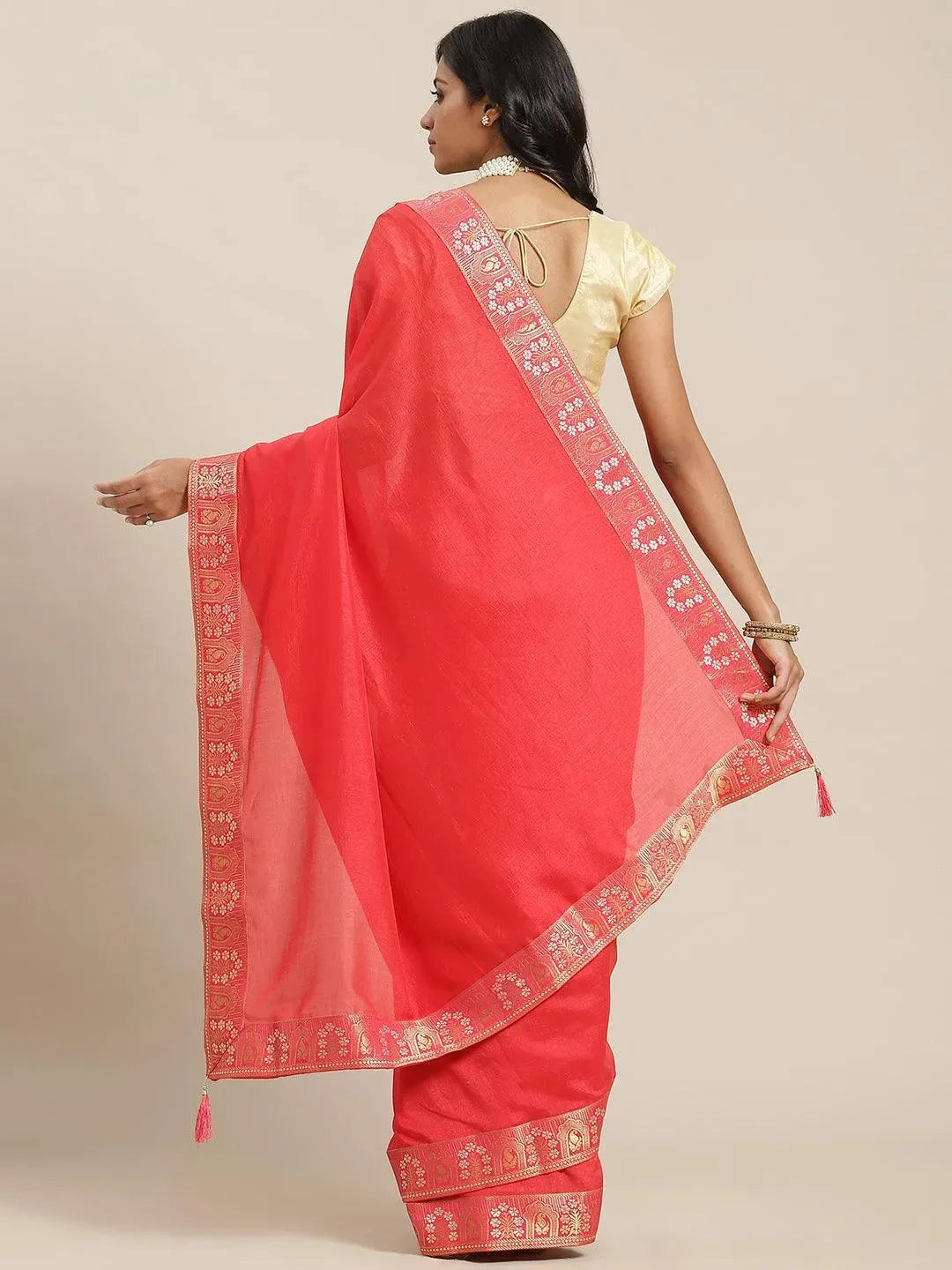 

Buy Red Solid Silk Blend Saree - 14653 | Libas Ethnic Wear Online