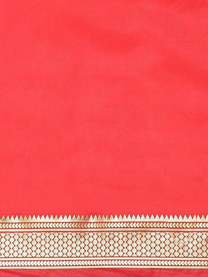 Red Solid Silk Blend Saree - Libas