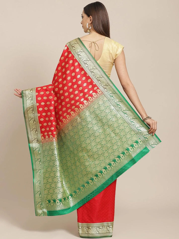 Red Woven Design Brocade Saree - Libas