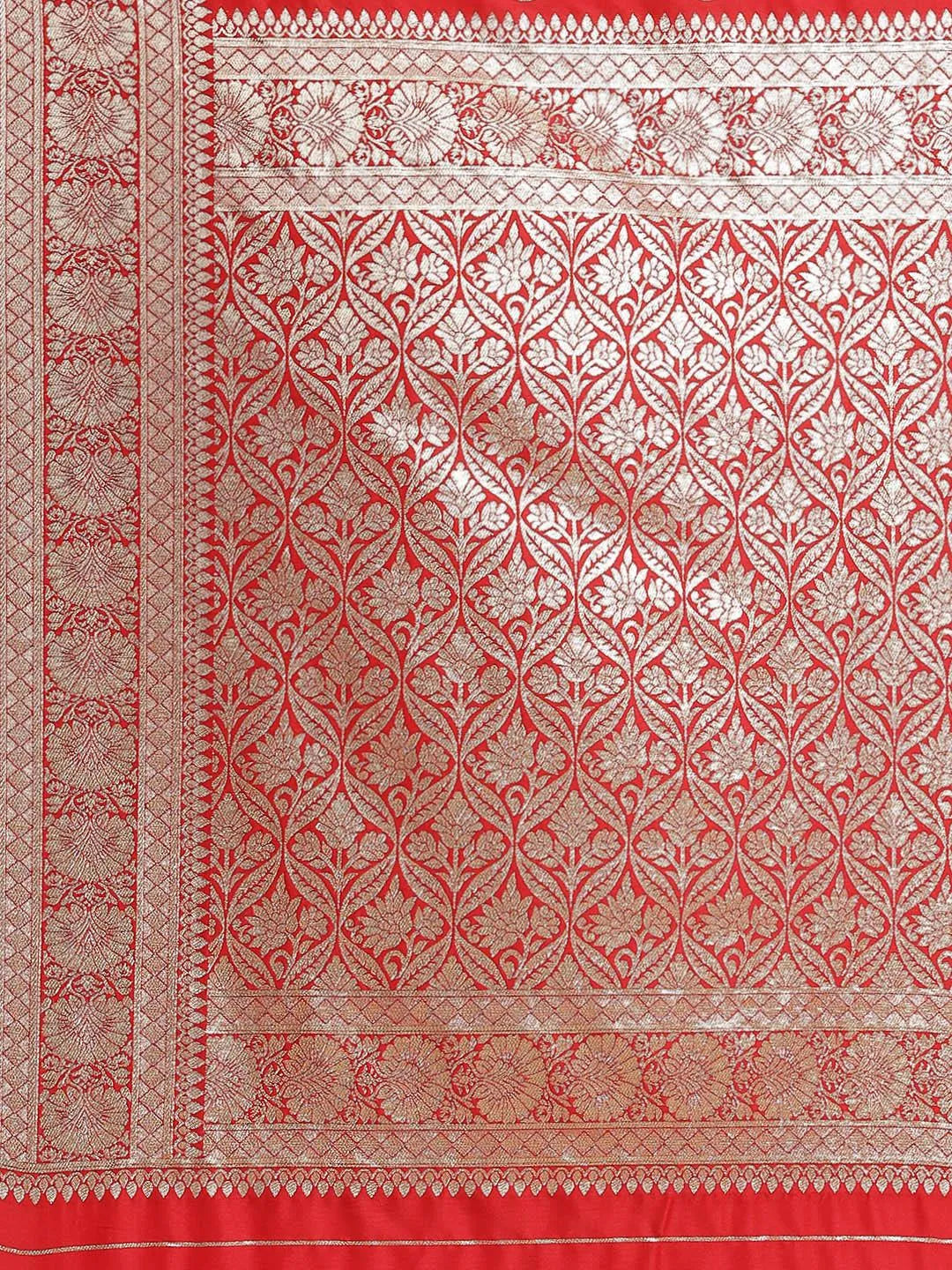 Red Woven Design Brocade Saree - Libas 