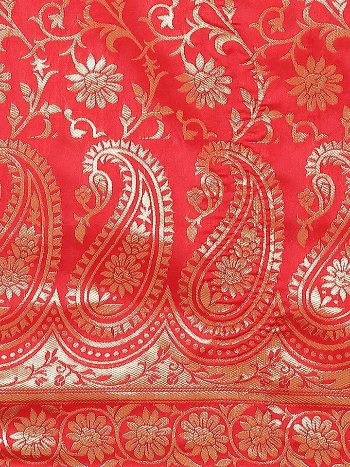 Red Woven Design Brocade Saree - Libas