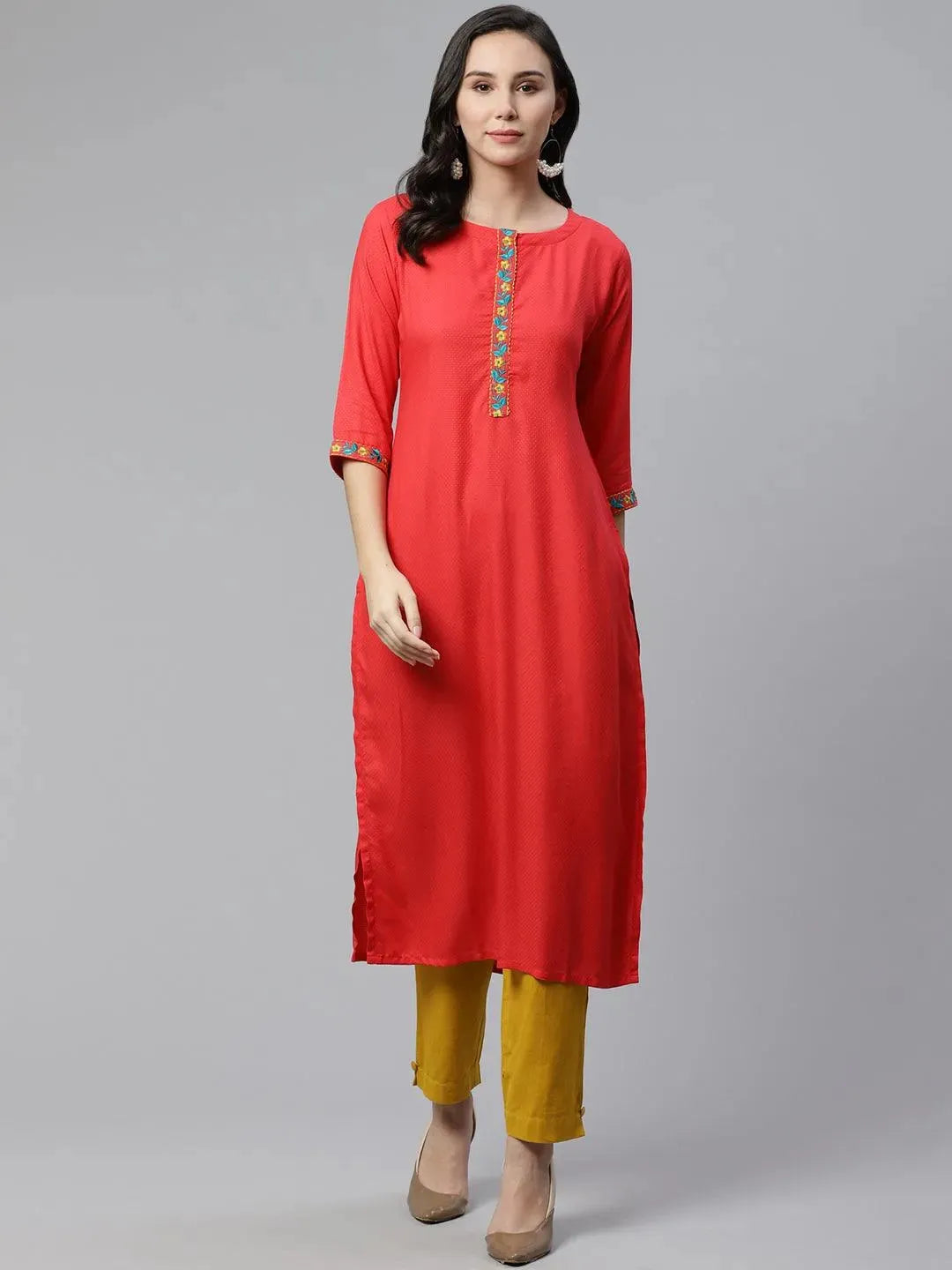 

Buy Red Woven Design Rayon Kurta - 9024-XS | Libas Ethnic Wear Online