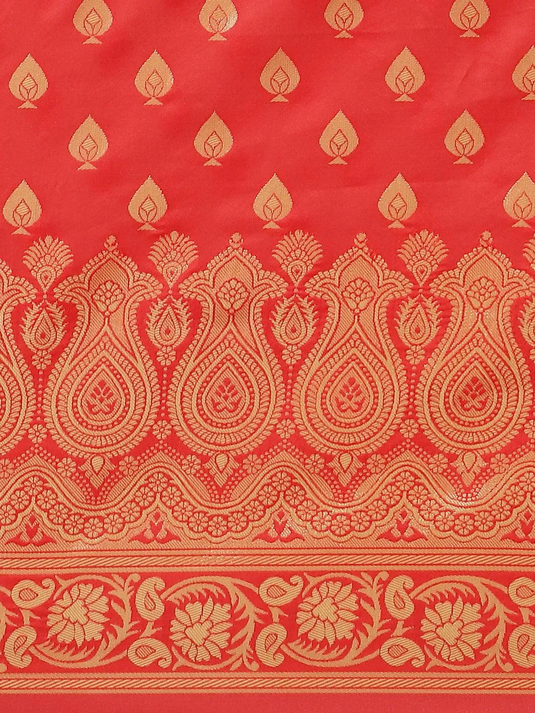 Red Woven Design Silk Saree - Libas