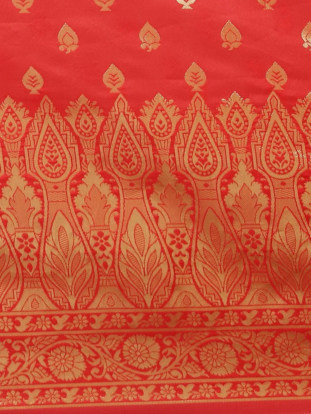 Red Woven Design Silk Saree - Libas