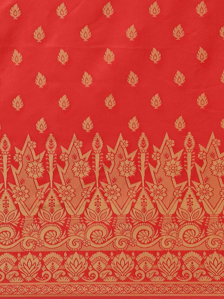 Red Woven Design Silk Saree - Libas