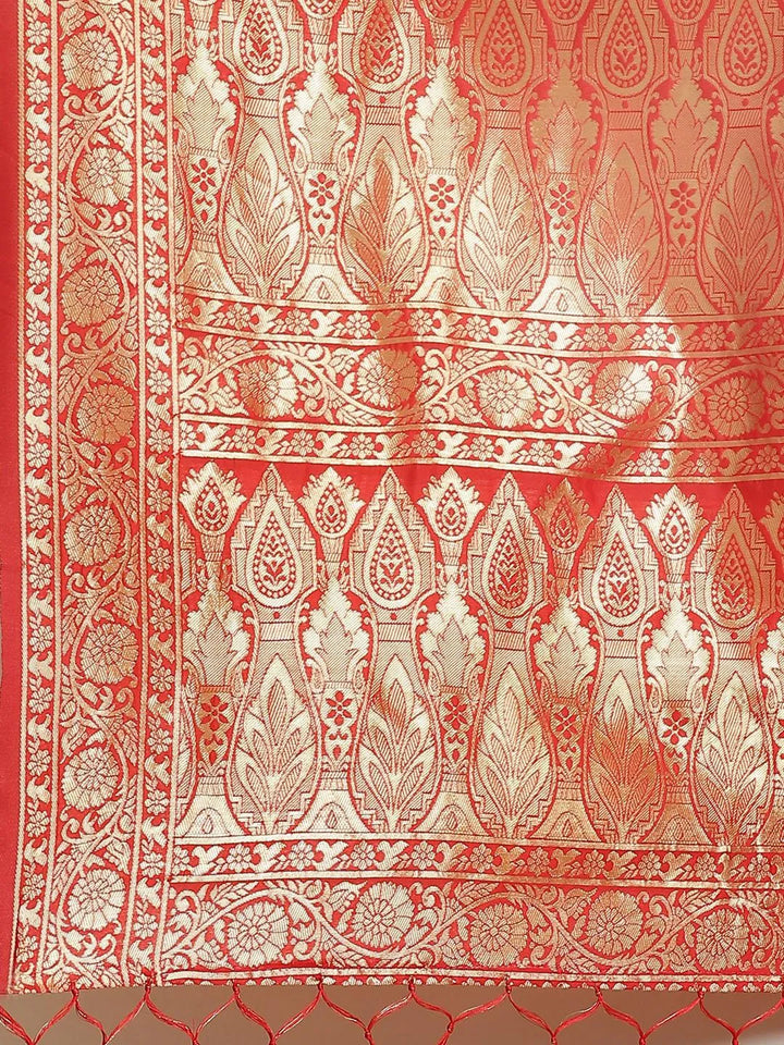 Red Woven Design Silk Saree - Libas