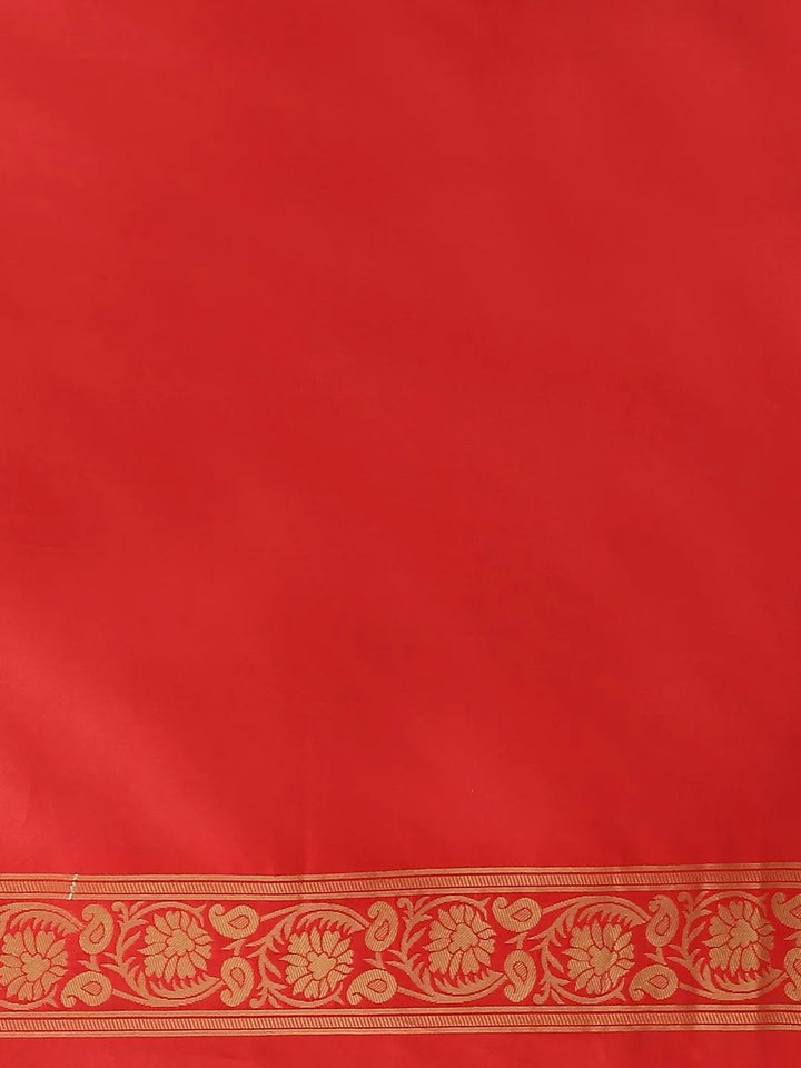 Red Woven Design Silk Saree - Libas