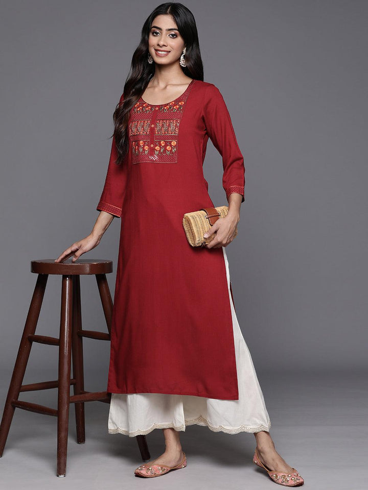 Red Yoke Design Rayon Straight Kurta - Libas