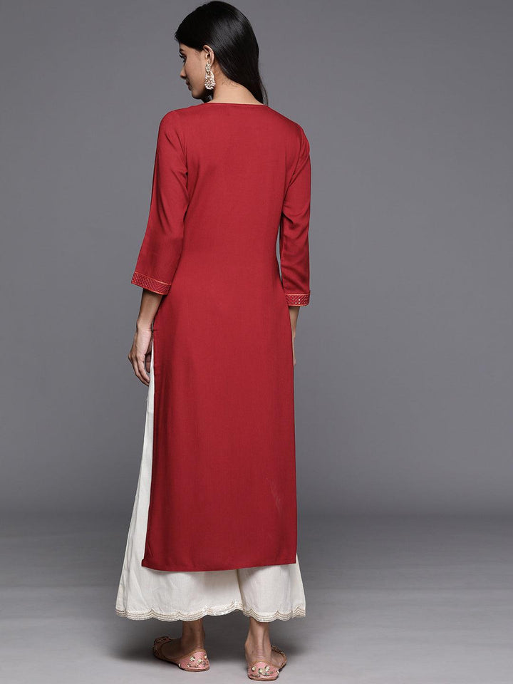 Red Yoke Design Rayon Straight Kurta - Libas