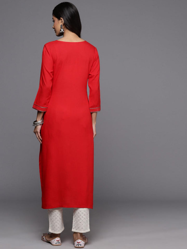 Red Yoke Design Rayon Straight Kurta - Libas