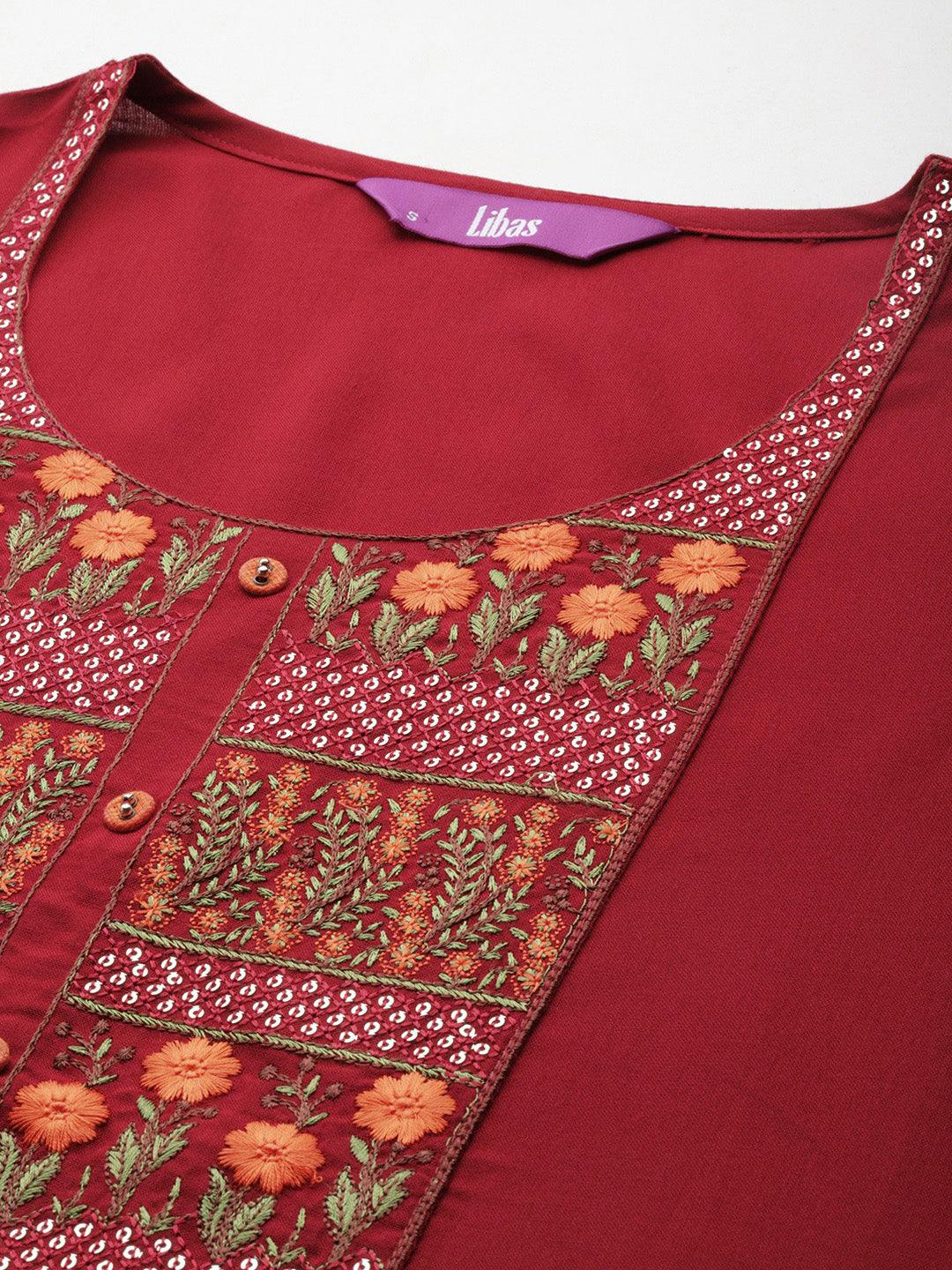 Red Yoke Design Rayon Straight Kurta - Libas