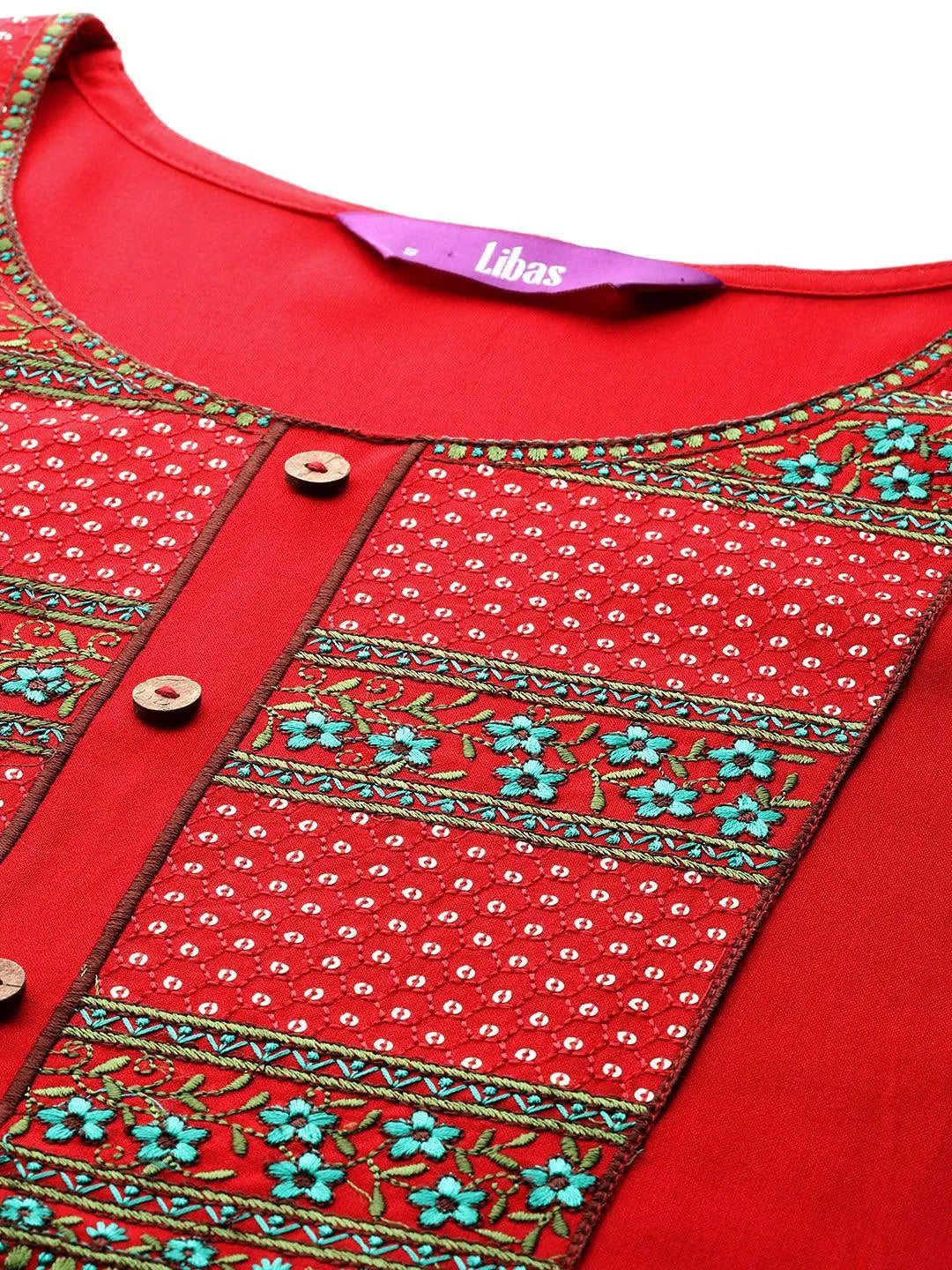 Red Yoke Design Rayon Straight Kurta - Libas