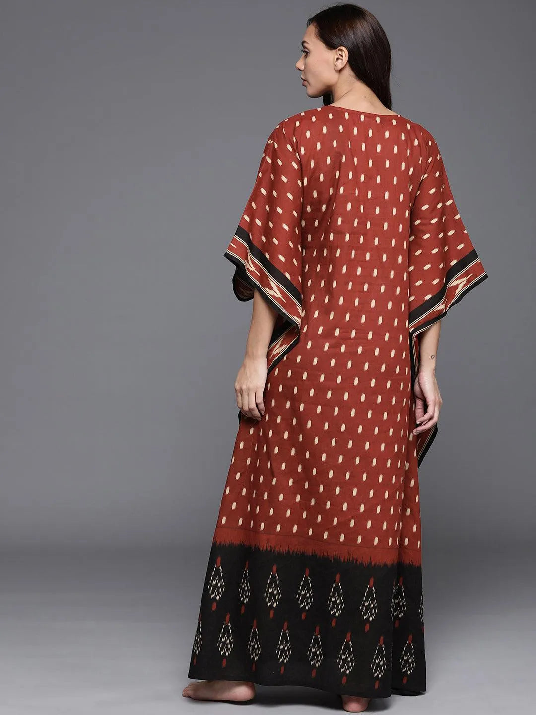 Rust Printed Cotton Nightdress - Libas