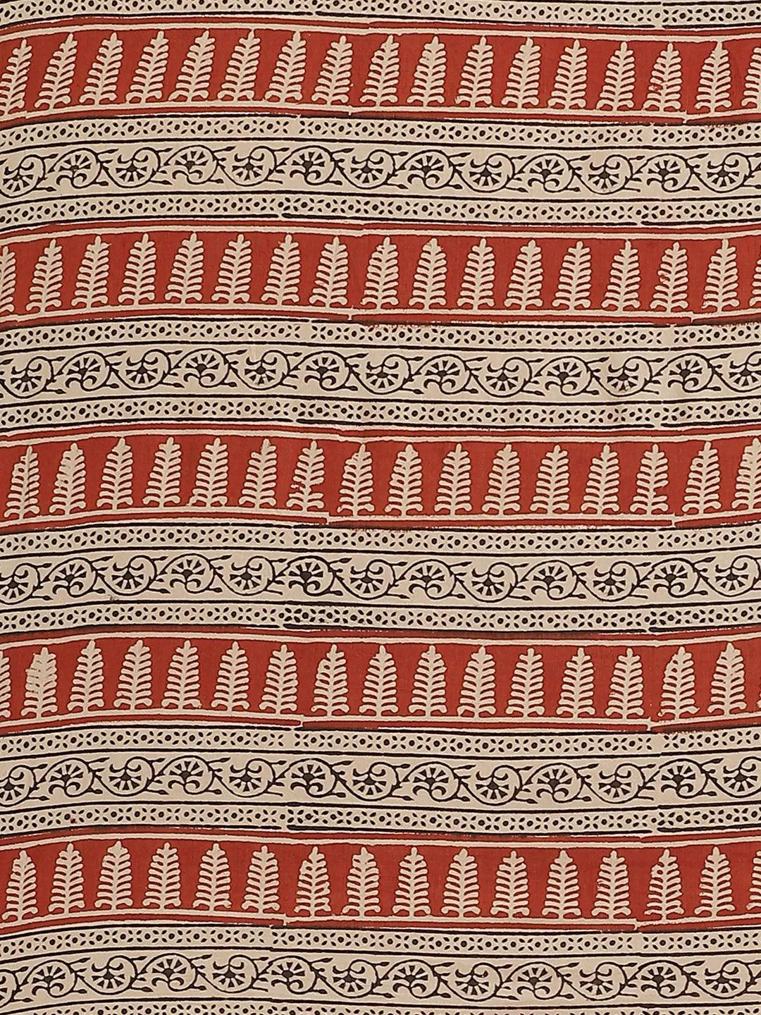 Rust Printed Cotton Saree - Libas