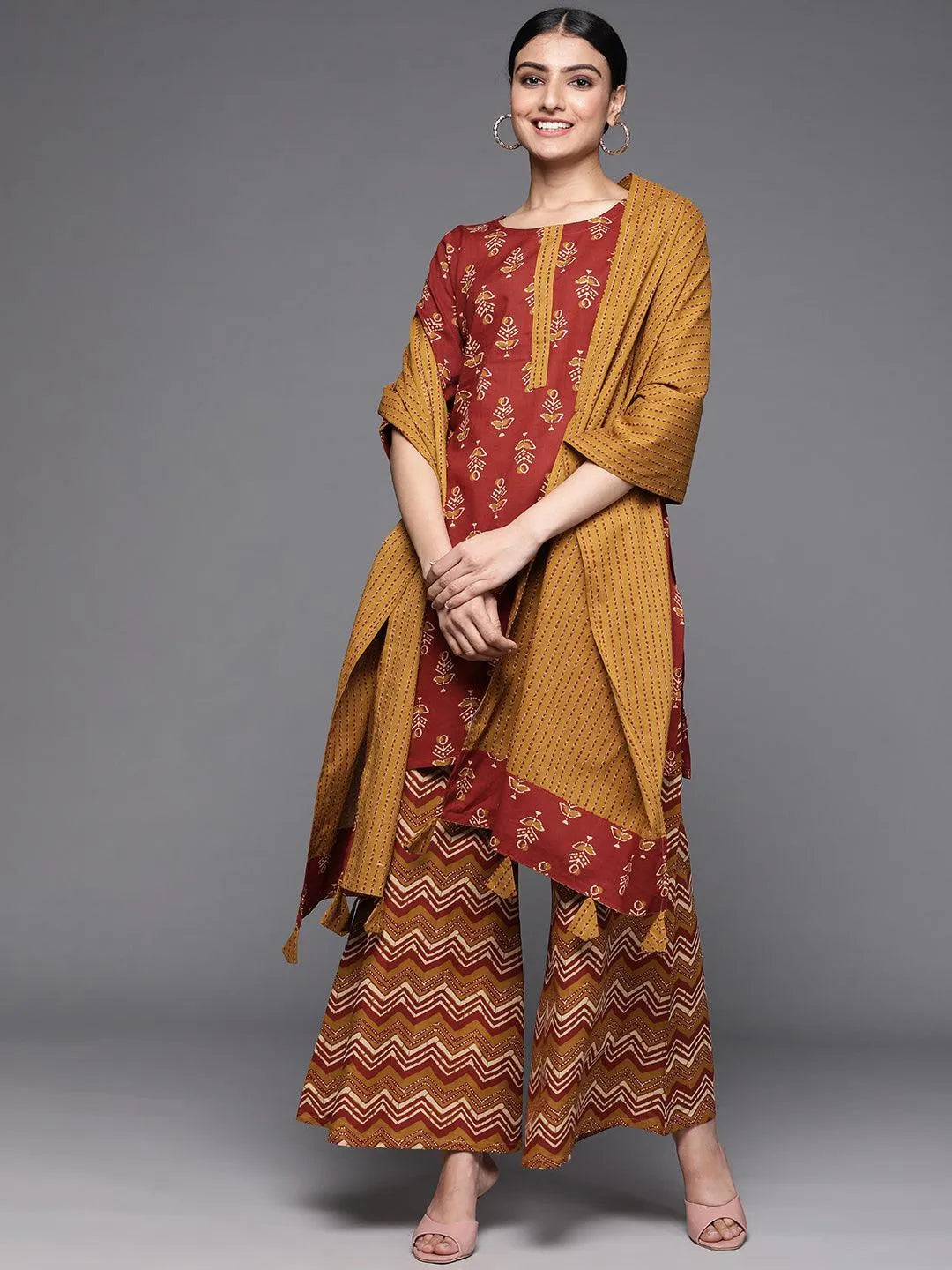 Rust Printed Cotton Suit Set - Libas 