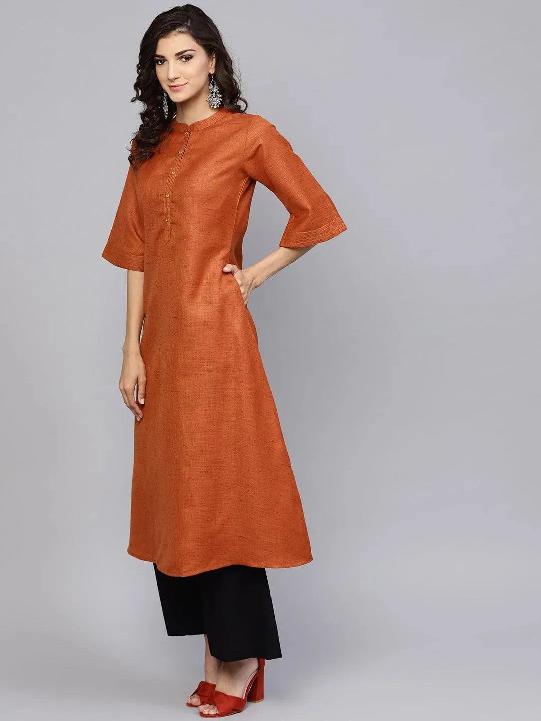 

Buy Rust Solid Cotton Kurta - 8052MJ- | Libas Ethnic Wear Online