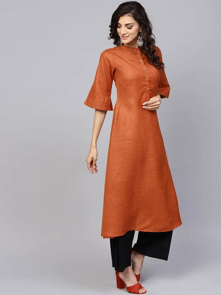 Rust Solid Cotton Kurta - Libas