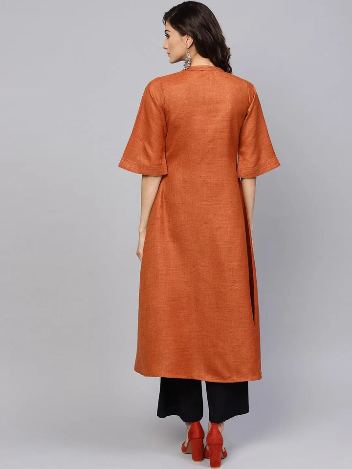 Rust Solid Cotton Kurta - Libas