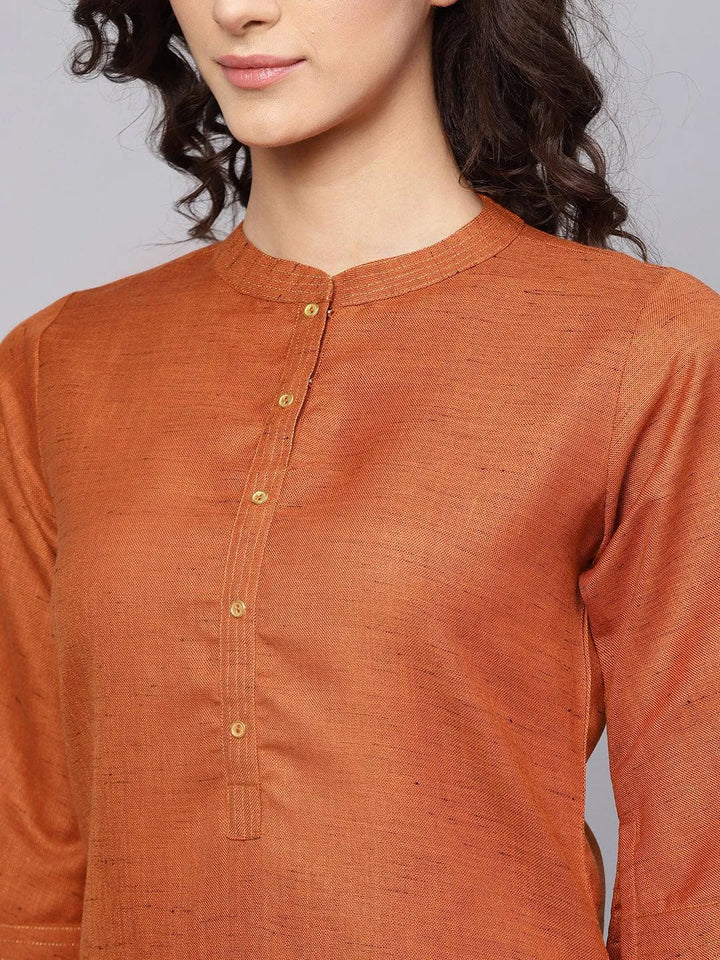 Rust Solid Cotton Kurta - Libas